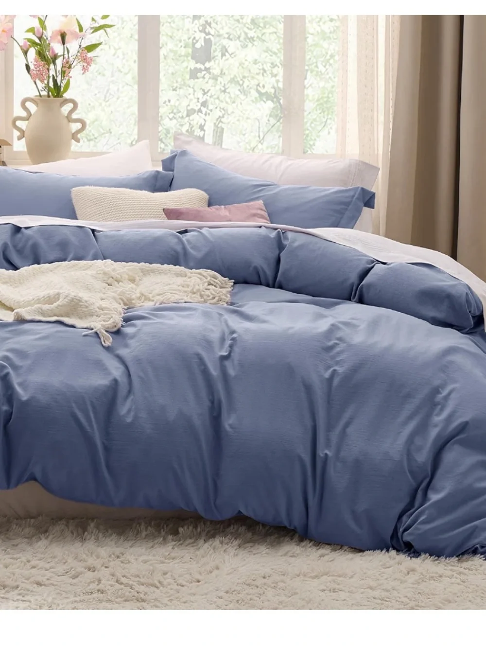 Slate Blue Cotton-Like Duvet Cover Set - Queen